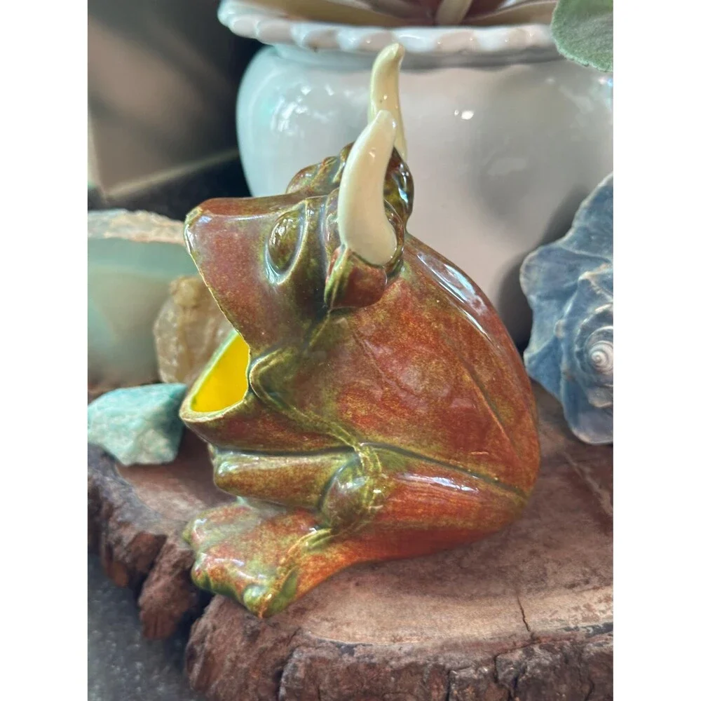 Vintage Ceramic Bullfrog Sponge Holder Horned Frog Kitchen Sink Caddy 1970s Hand